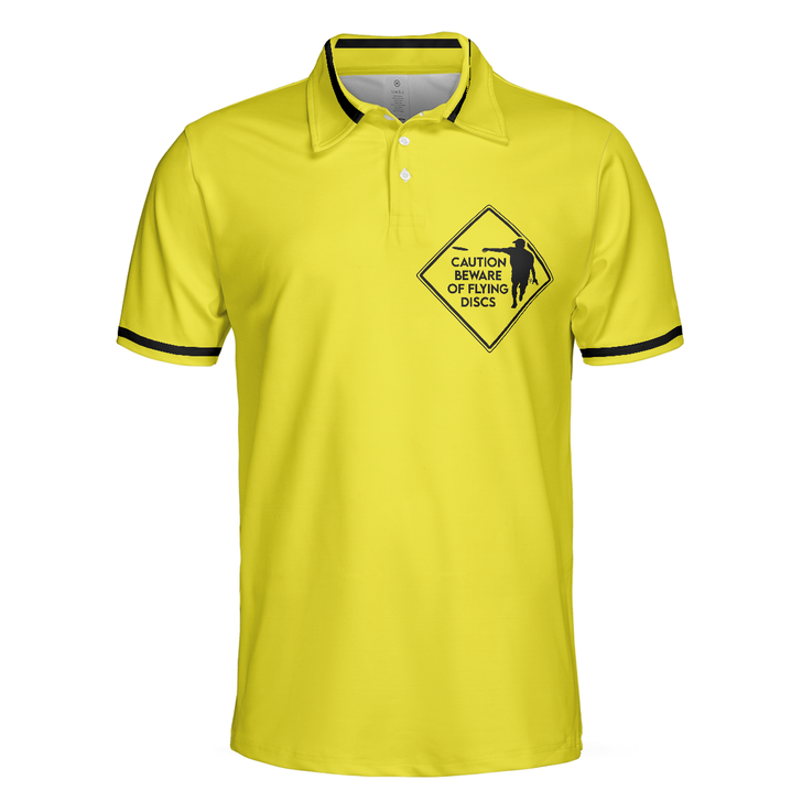 Caution Beware Of Flying Discs Short Sleeve Polo Shirt, Yellow Skull Polo Shirt, Best Golf Shirt For Men, Polo Shirt Gift For Men Disc Golfers