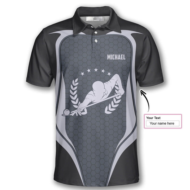 Custom Billiard Grey Honeycomb Pattern Emblem Custom Billiard Shirts for Men, Custom Billiard Shirts for Team, Billiard Polo Shirts