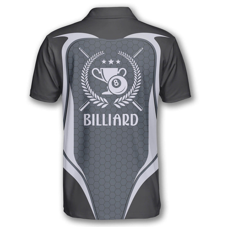 Custom Billiard Grey Honeycomb Pattern Emblem Custom Billiard Shirts for Men, Custom Billiard Shirts for Team, Billiard Polo Shirts