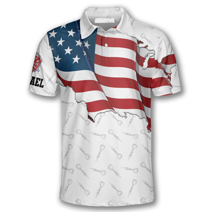 Custom Darts Patriotic USA Flag White Custom Darts Shirts, US Flag 3D Shirt, Dart Shirt