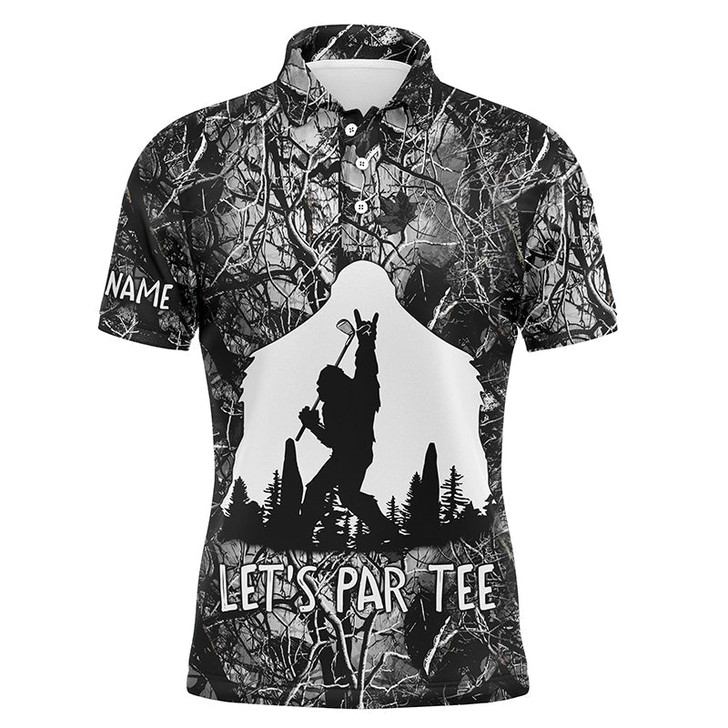 Custom Bigfoot Golf Men Polo Shirt - Funny Bigfoot Gray Camo Custom Name Apparel - Personalized Gift For Golf Lover, Men, Husband, Team - Let's Par Tee