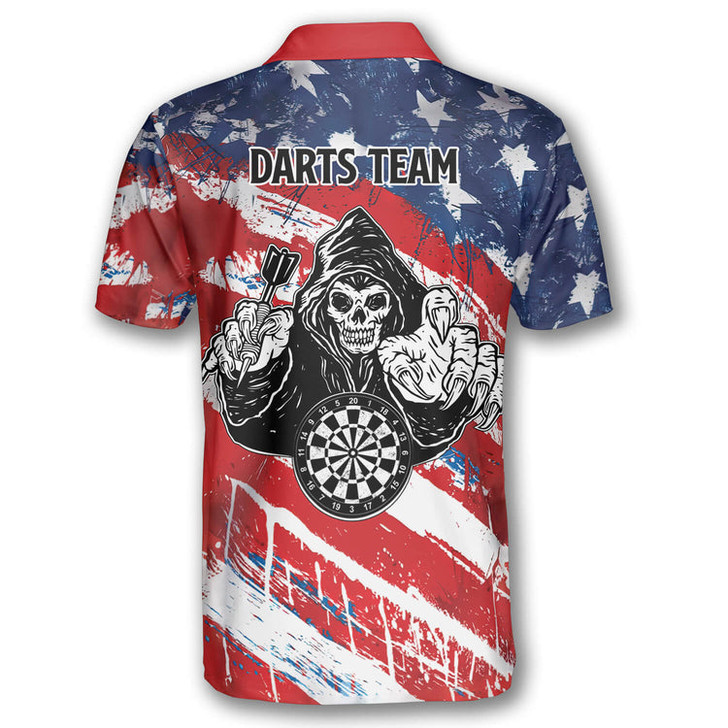 Custom American Flag Water Color Custom Darts Polo Shirts for Men, Dart Skull Shirt
