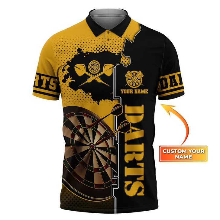 Personalized Dart In My Heart Polo Shirt, 3D All Over Print Black and Yellow Shirt