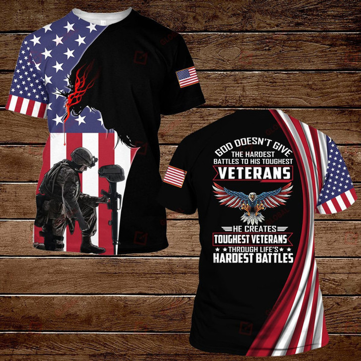 God Doesn't Give The Hardest Battles To His Toughest Veterans American Flag All Over Printed Shirts