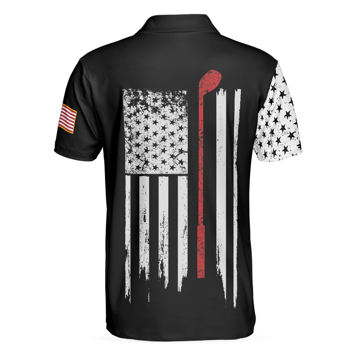 Skull American Flag With Golf Club Polo Shirt, Black And White American Flag Polo Shirt, Patriotic Golf Shirt For Men - Perfect Gift For Men, Golfers