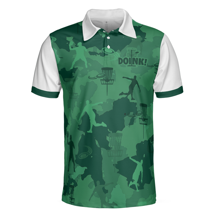 Camouflage Texture Doink Disc Golf Short Sleeve Polo Shirt, Disc Player Polo Shirt, Camo Disc Golf Shirt For Men, Polo Shirt Gift For Men Golfers