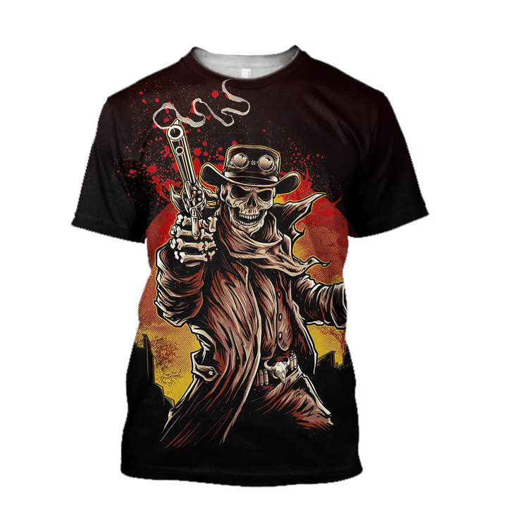 Cowboy Skeleton 3D T Shirt Halloween Cowboy Gifts