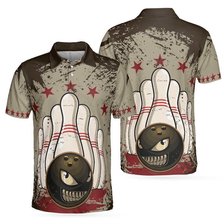 Men Polo Shirt - Bowling Ball Vintage Background Short Sleeve Polo Shirt, Crazy Polo Shirt, Best Bowling Shirt For Men - Best Polo Shirt For Me