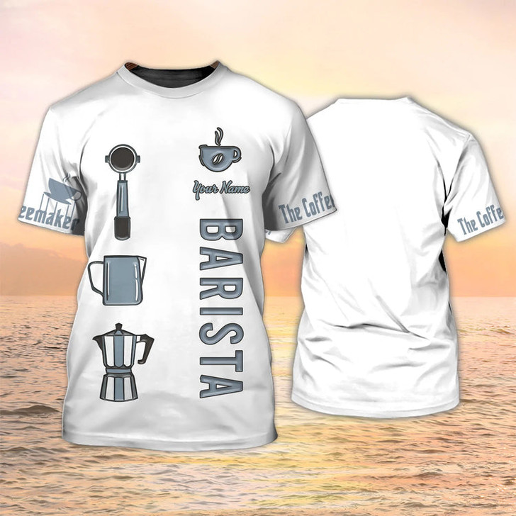 Custom Barista Shirt Coffee Tools Set Print Shirt Coffeemaker Custom Tshirt White
