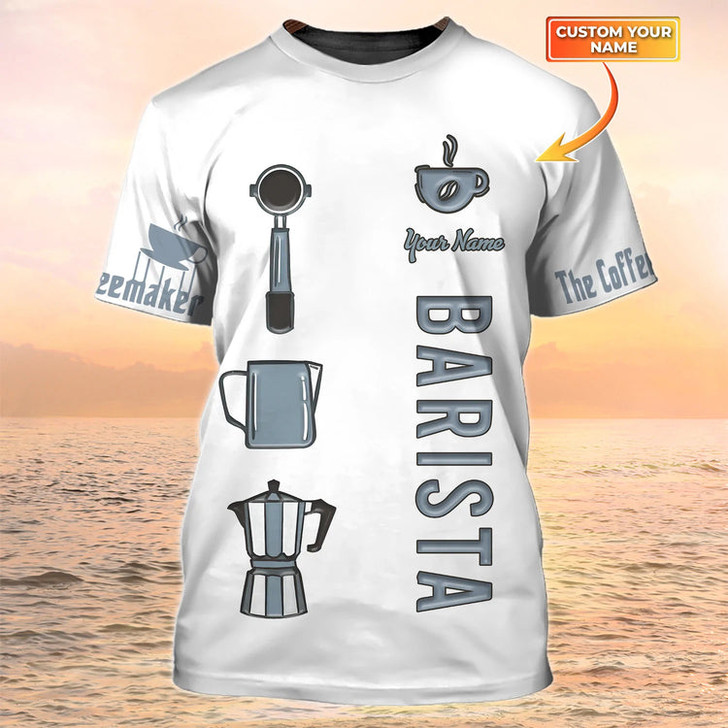 Custom Barista Shirt Coffee Tools Set Print Shirt Coffeemaker Custom Tshirt White