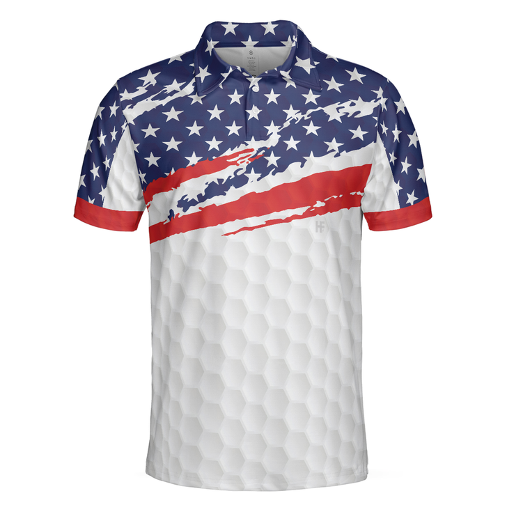 Golf Texture Short Sleeve USA Golf Men Polo Shirt, American Flag Polo Shirt, Patriotic Golf Shirt For Men, Best Gift For Golfers