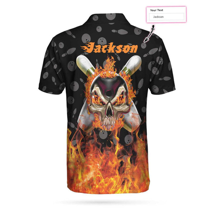 Custom Bowling Skull Flame Custom Polo Shirt, Personalized Skull Bowling Polo Style Shirt, Bowling Gift Idea
