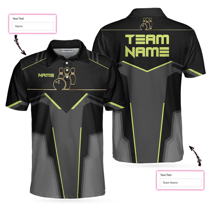 Slow Roll Black And Golden Pattern Custom Bowling Polo Shirt, Personalized Bowling Shirt For Men, Best Gift For Bowler - Perfect Gift For Men