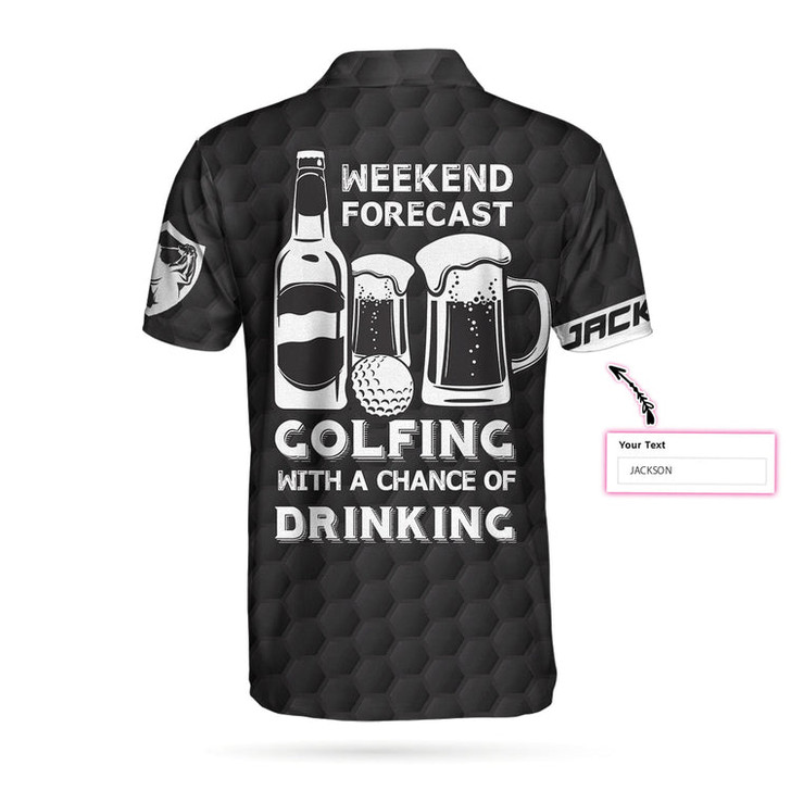 Custom Weekend Forecast Drinking Custom Golf Polo Shirt, Personalized Black American Flag Golf Shirt For Men Coolspod