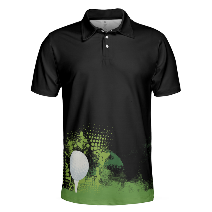 Golf Grunge Graphic Golf Men Polo Shirt, Wet Paint Silhouette Black Polo Shirt, Best Golf Shirt For Men, Unique Male Golf Gift