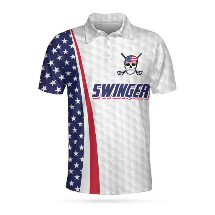 Swinger Skull Golf Polo Shirt, Golf Pattern American Flag Polo Shirt, Best Golf Shirt For Men Coolspod