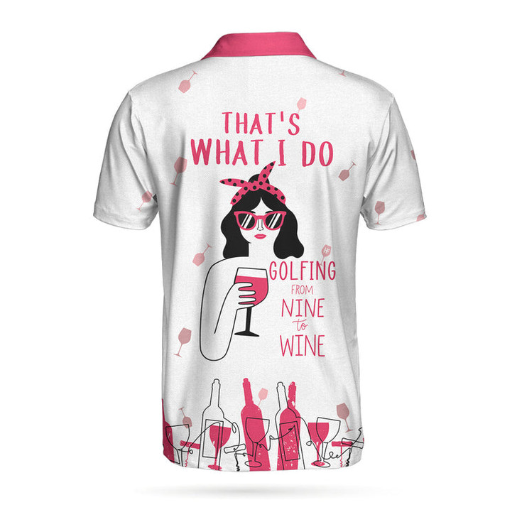 Golfing From Nine To Wine Short Sleeve Polo Shirt, Pink Polo Shirt For Men Coolspod