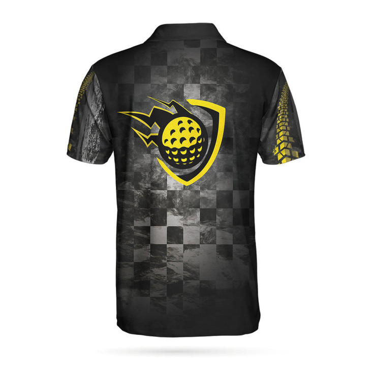 Golfer On Yellow Silhouette Polo Shirt, Checker Pattern Racing Polo Shirt, Best Golf Shirt For Men Coolspod