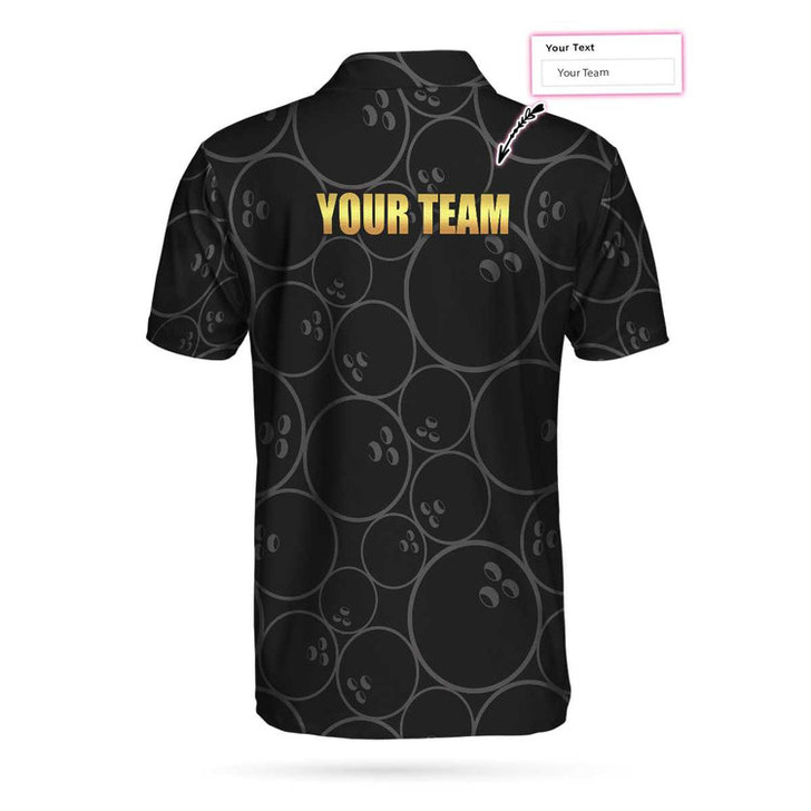 Custom Bowling Pattern And Golden Polo Custom Polo Shirt, Black Personalized Bowling Shirt With Name, Bowling Gift Idea Coolspod