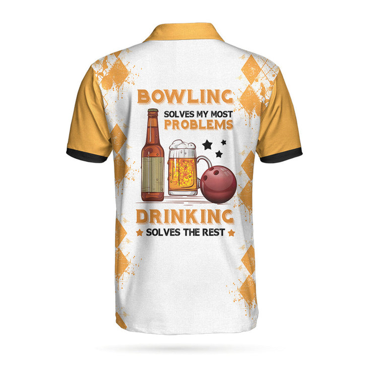Bowling Solves My Most Problems Drinking Solves The Rest Polo Shirt, Argyle Pattern Beer Polo Shirt, Bowling Shirt For Men Coolspod