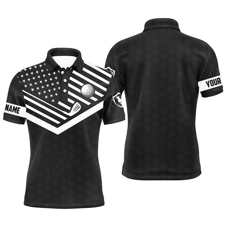 Custom Mens golf polo shirt custom name black and white American flag patriotic golf polo shirts for men NQS5328