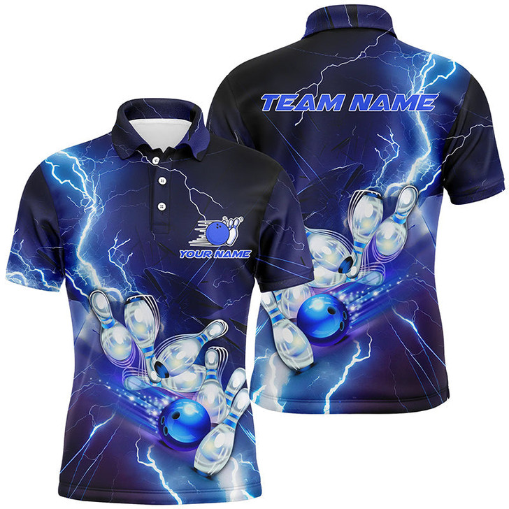Custom Blue Lightning Thunder Custom Bowling Team Jersey,Team Bowling Shirts For Men IPHW5152
