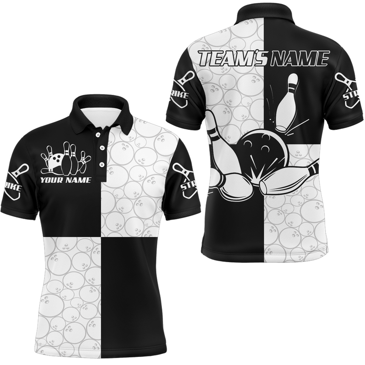 Custom Black & White Bowling Shirt for Men Custom Bowling Team Jersey League Polo Shirt QZT101