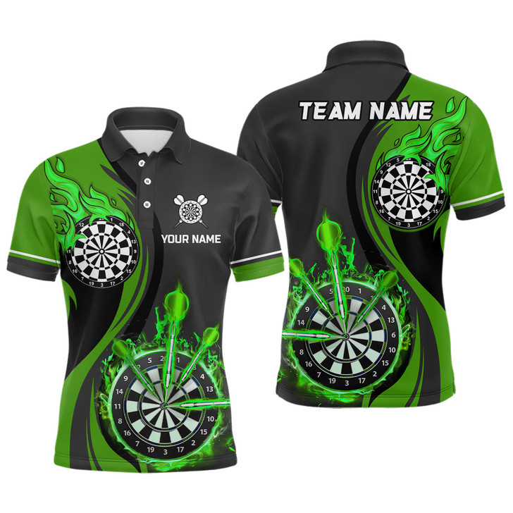 Custom Green Fire Dartboard Mens Darts Polo Shirt Custom Darts Shirt For Men Dart Jerseys LDT1473