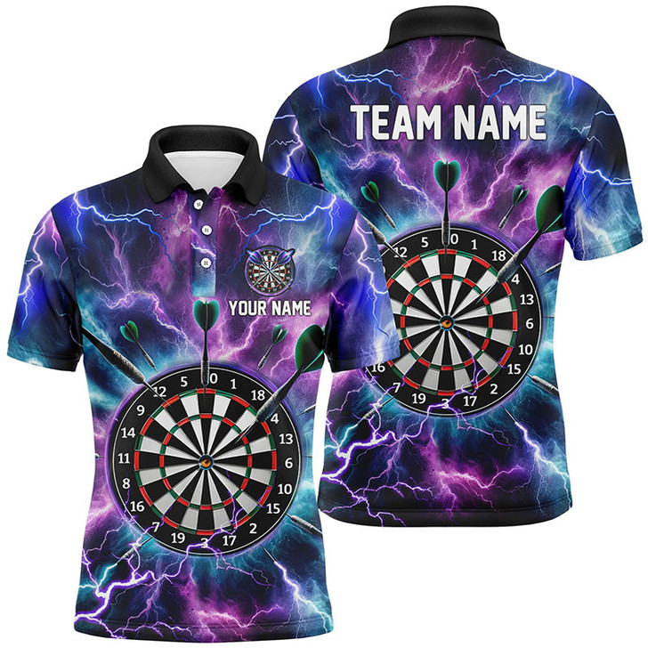 Custom Purple Thunder Lightning Mens Darts Polo Shirt Custom Darts Shirt For Men Dart Jerseys LDT1443