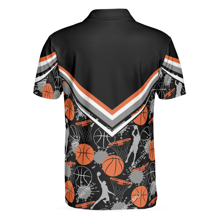 Basketball Pattern Men Polo Shirt, Black Basketball Polo Style Shirt For Basketball Lovers, Basketball Gift