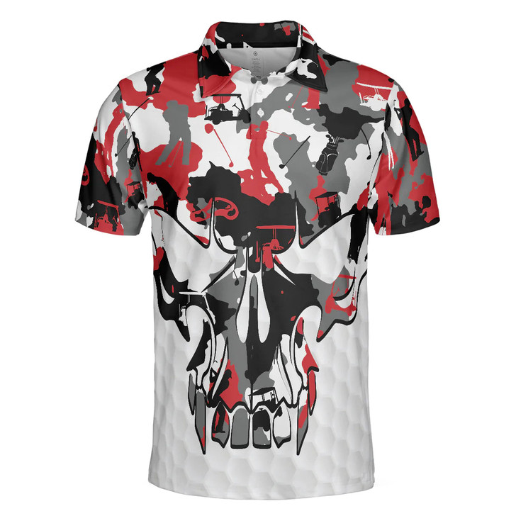 Red And White Camouflage Golf Set Skull Short Sleeve Polo Shirt, Camo Golf Shirt For Men - Gift For Golfer