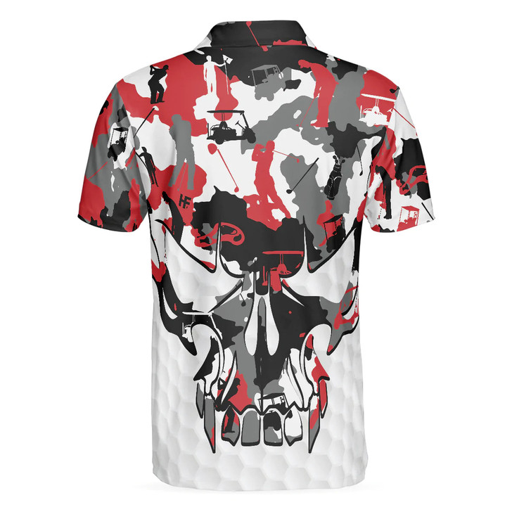 Red And White Camouflage Golf Set Skull Short Sleeve Polo Shirt, Camo Golf Shirt For Men - Gift For Golfer