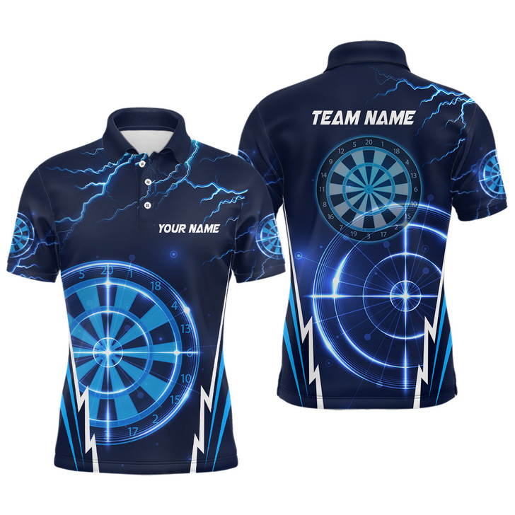 Custom Blue Thunder Lightning Mens Darts Polo Shirt Custom Dart Shirts For Men Dart Jerseys