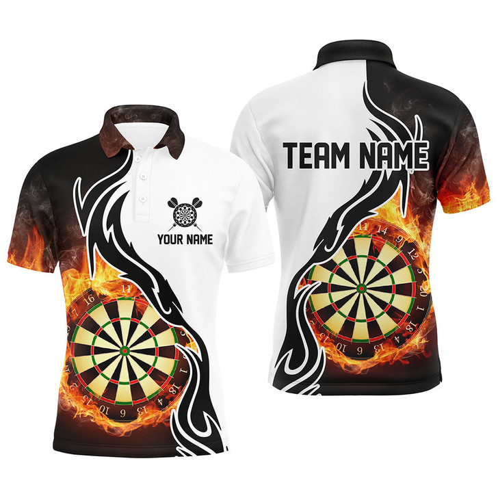 Custom Fire Flame Dartboard Mens Dart Polo Shirts Custom Darts Shirt For Men Dart Jerseys