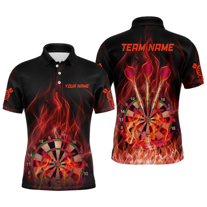 Custom Red Fire Flame Dartboard Mens Darts Polo Shirt Custom Dart Shirts For Men Dart Jerseys