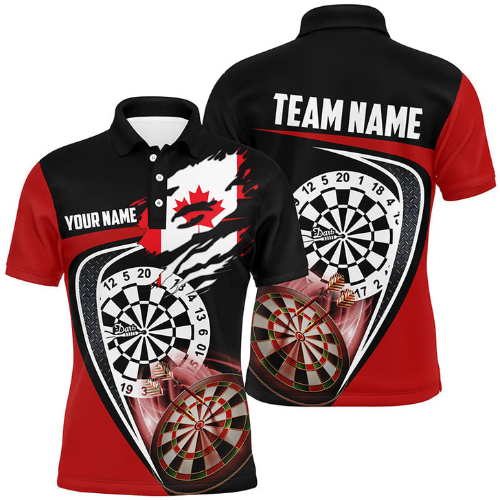 Custom Black Red Canadian Flag Mens Darts Polo Shirt Custom Patriotic Dart Jerseys For Men