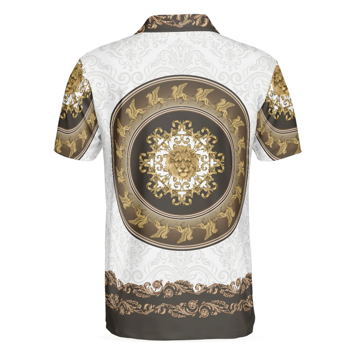 Lion Of Saint Mark Vintage Style Polo Shirt, Luxury Golden Baroque Pattern Polo Shirt For Men