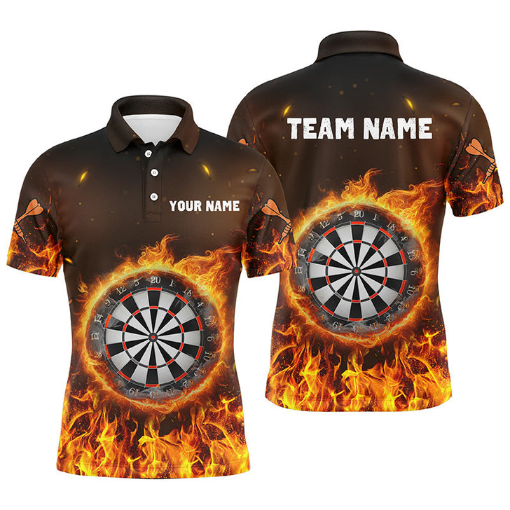 Personalized Fire Flame Dartboard Dart 3D Polo Shirts For Men, Dart Shirts Custom Mens Dart Jerseys