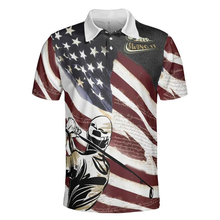USA Flag Men Polo Shirt, Keep Swing It American Flag Golf Club Polo Shirt, Best Golf Shirt For Male