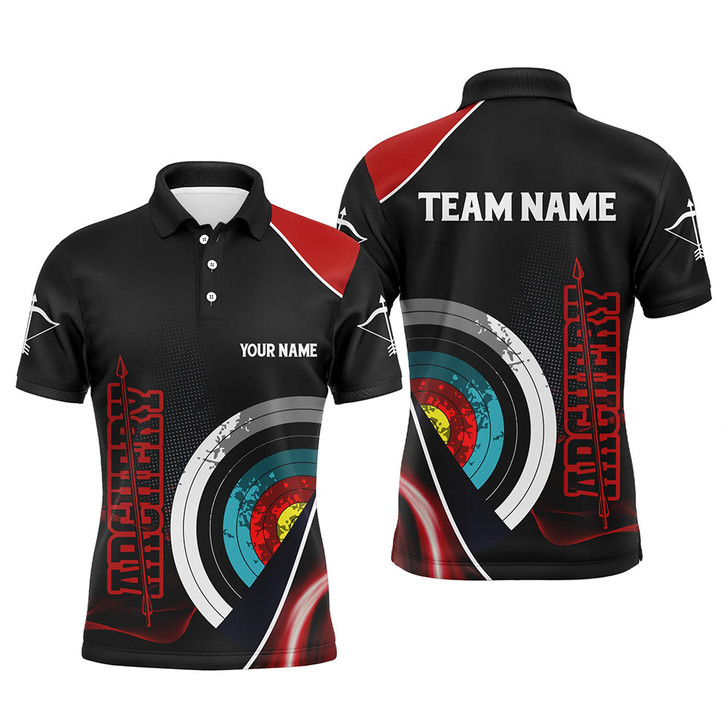 Personalized 3D Targets Archery Polo Shirts For Men, Custom Red Black Arrows Archery Team Shirts