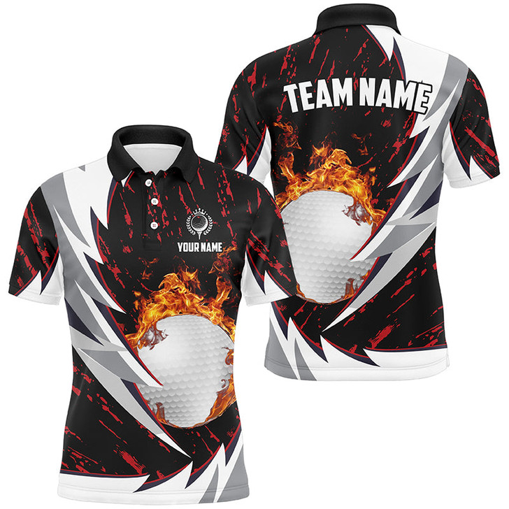 Custom Flame golf ball black and white Mens golf polo shirts custom golf clothes for men | Red