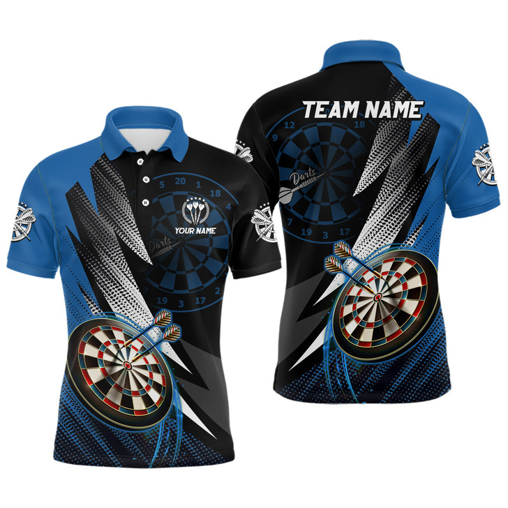 Personalized Black Blue Mens Darts Polo Shirt Custom Cool Dart Shirt For Men Team Jersey
