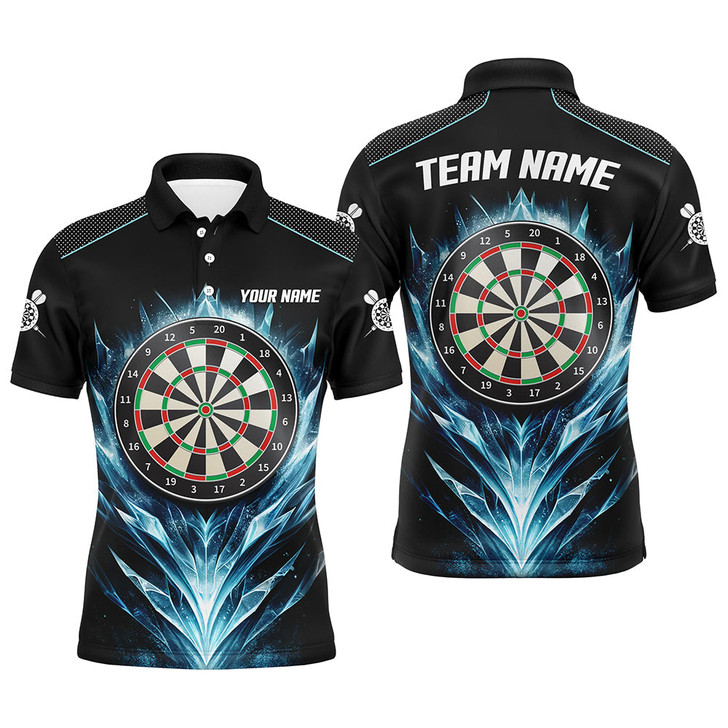 Custom Icy Blue Black Dartboard Mens Darts Polo Shirt Custom Darts Shirt For Men Dart Jerseys
