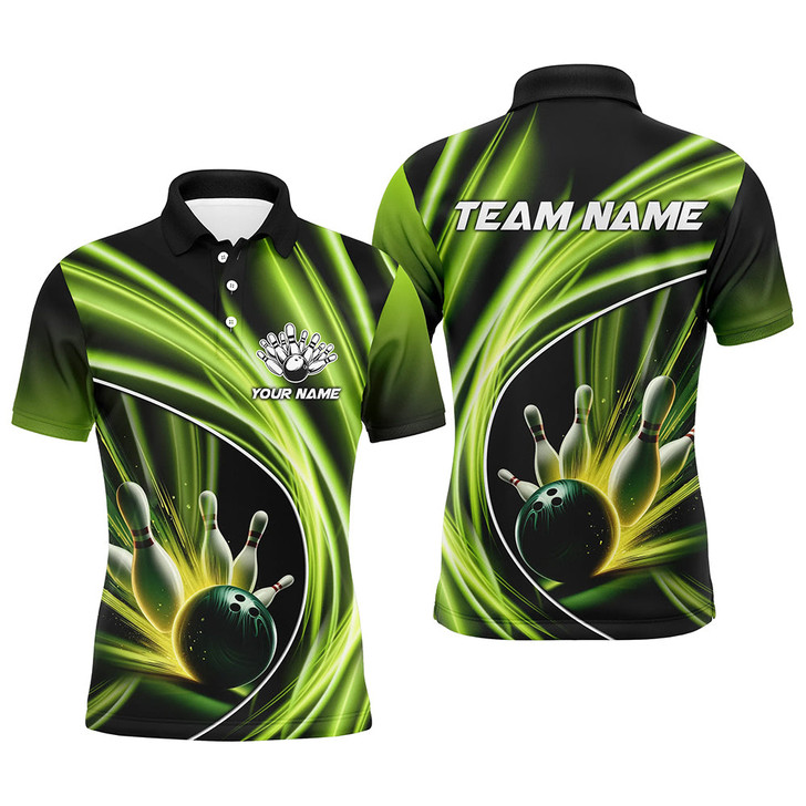 Custom Green Light Bowling Jerseys For Men Custom Mens Bowling Polo, Quarter-Zip Shirt for Team Bowlers