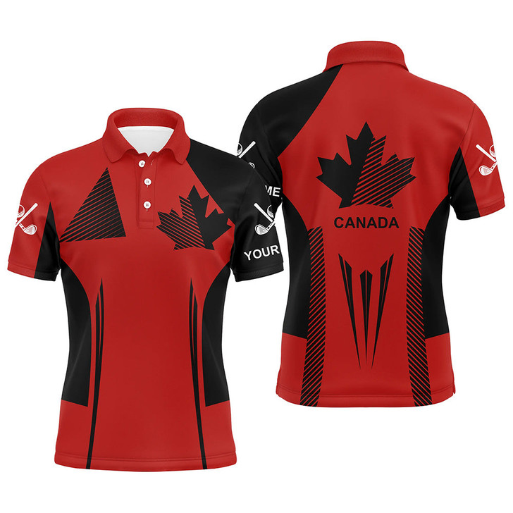 Personalized black and red Canada flag golf polo shirt for men custom patriotic gifts for golf lovers
