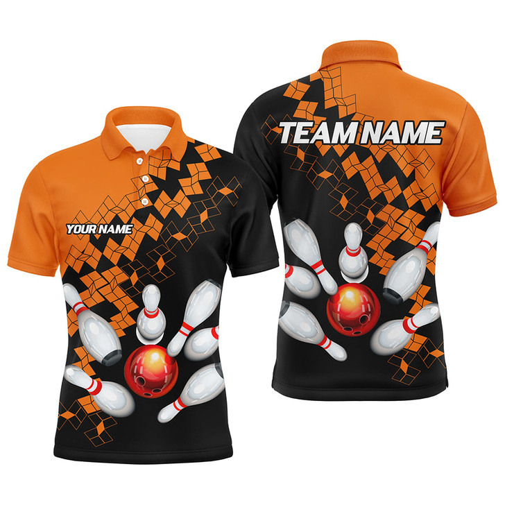 Custom Black and Orange bowling jerseys Polo, 1/4 Zip Shirt for Men Custom Bowling Team shirts for bowlers