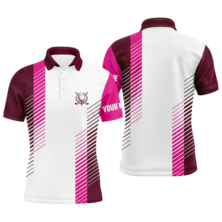 Custom Pink and white Mens golf polo shirts custom golf ball shirt for men, best men golf wear