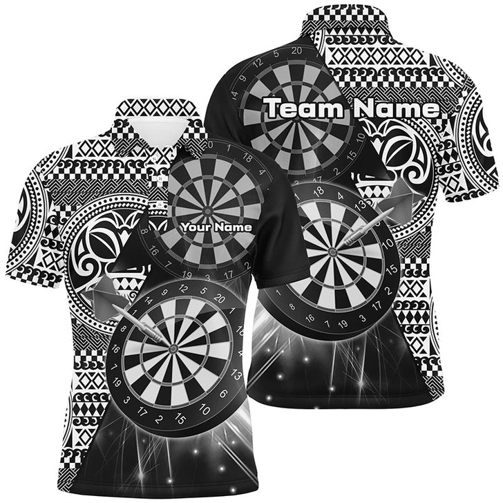 Personalized Tribal White Black Dart Polo Shirts For Men Dart Jerseys Custom Dart Team Shirts