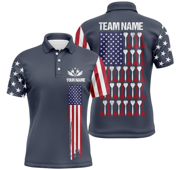 Custom American Flag Navy Mens Darts Polo Shirt Custom Patriotic Darts Shirts For Men Dart Jersey