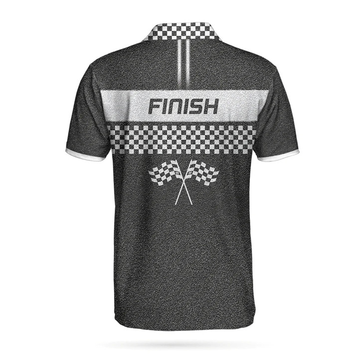 Racing Start And Finish Short Sleeve Polo Shirt, Black And White Checker Pattern Polo Shirt, Best Racing Shirt For Men